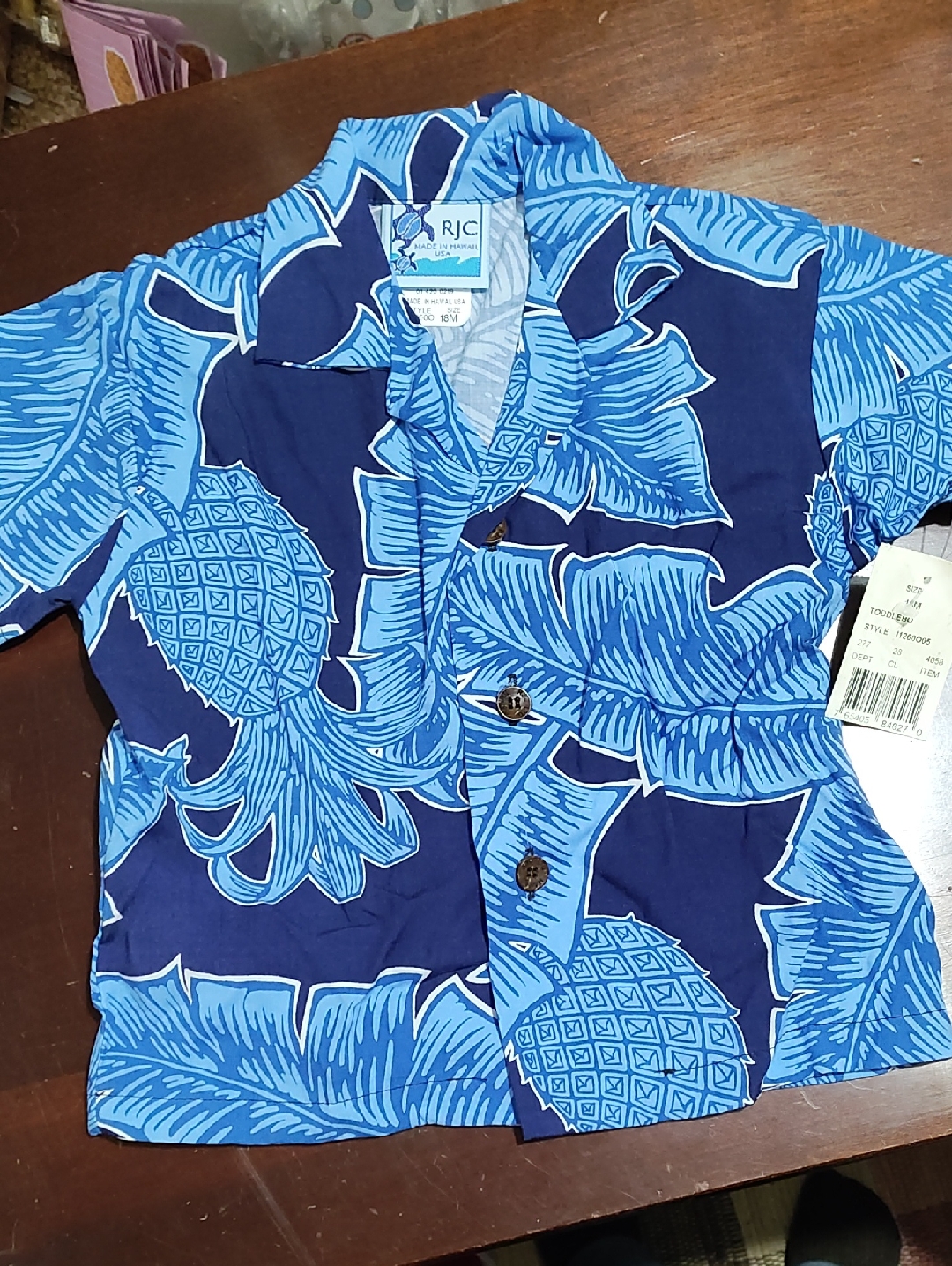 New! Rjc Blue Pineapple Print Hawaiian Shirt Boy's 18 Month